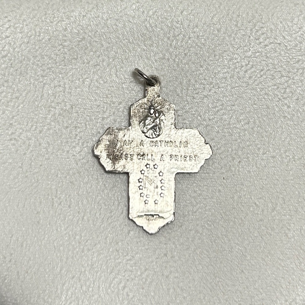 Sterling Silver 4 Panel Catholic Cross Pendant with Patina Vintage Religious - Picture 4 of 12